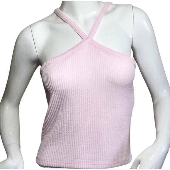 Forever 21 Ribbed Cami Tank Top Pink M Criss Cross Strap NWT Y2K Basic - Picture 1 of 11